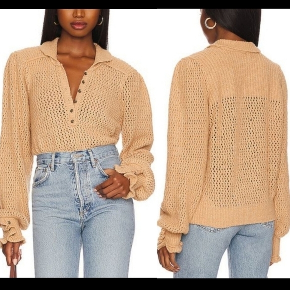 NWT FREE PEOPLE Care FP Snowdrift Pullover in Camel Heather $138 - Picture 1 of 13